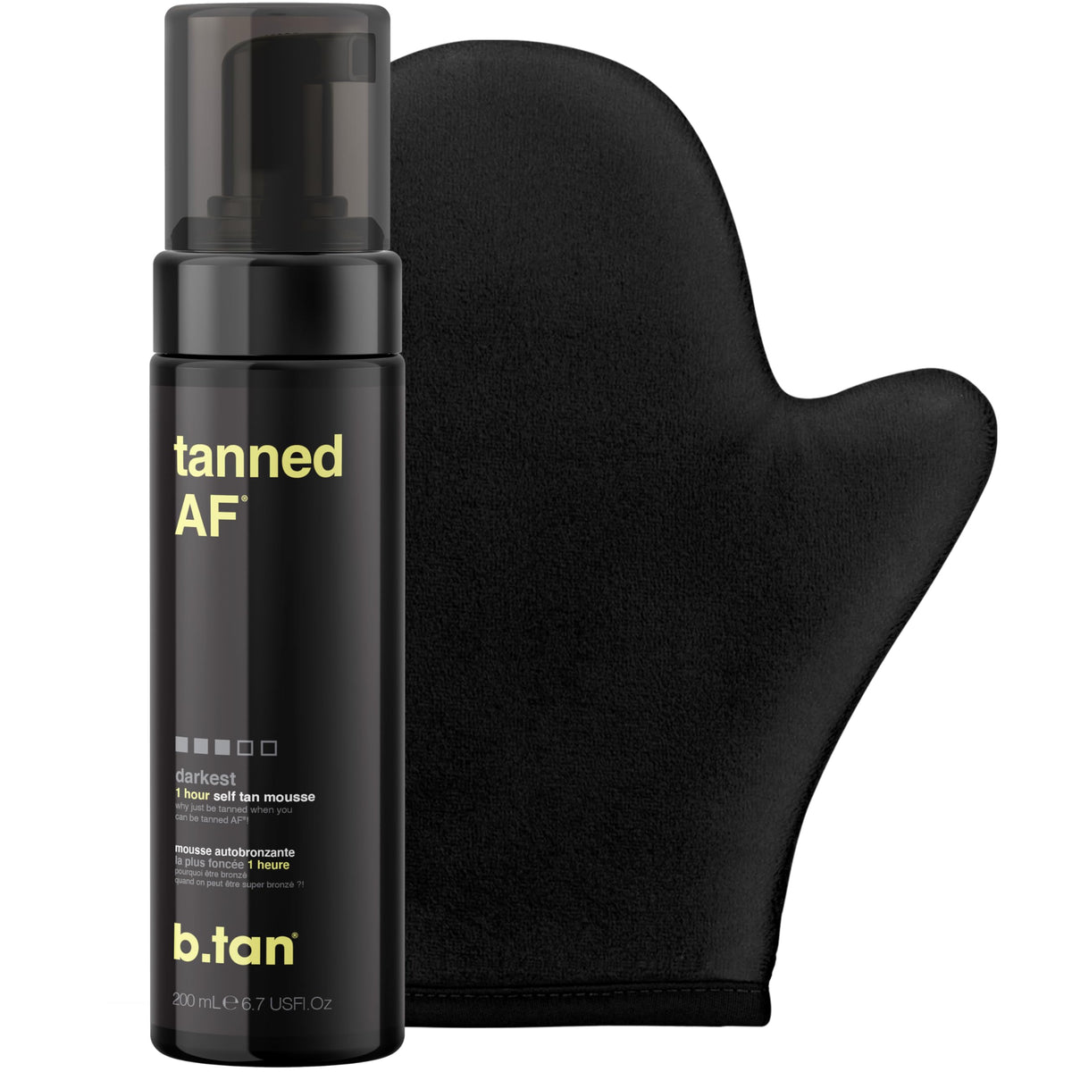 B.TAN Dark self-tanner mousse applied for a smooth bronze glow.