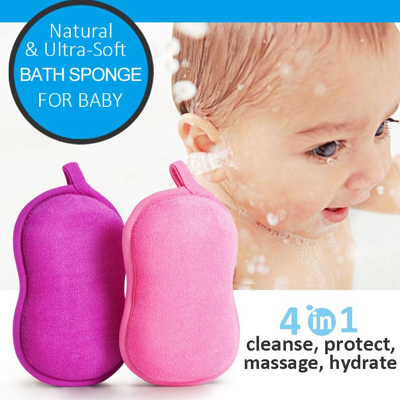 BabaMate-easy-rinse pink-violet sponge image conveys simple rinse after bath time.