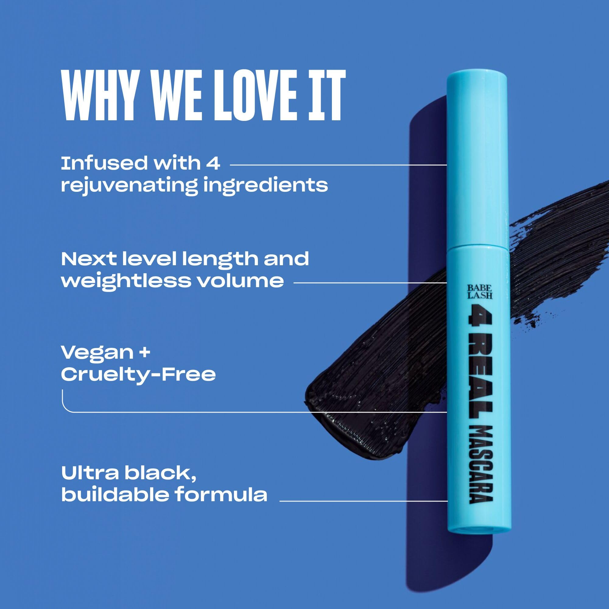 BABE ORIGINAL 4 Real Mascara brush detail showing flexible waxes for lightweight lash lift.