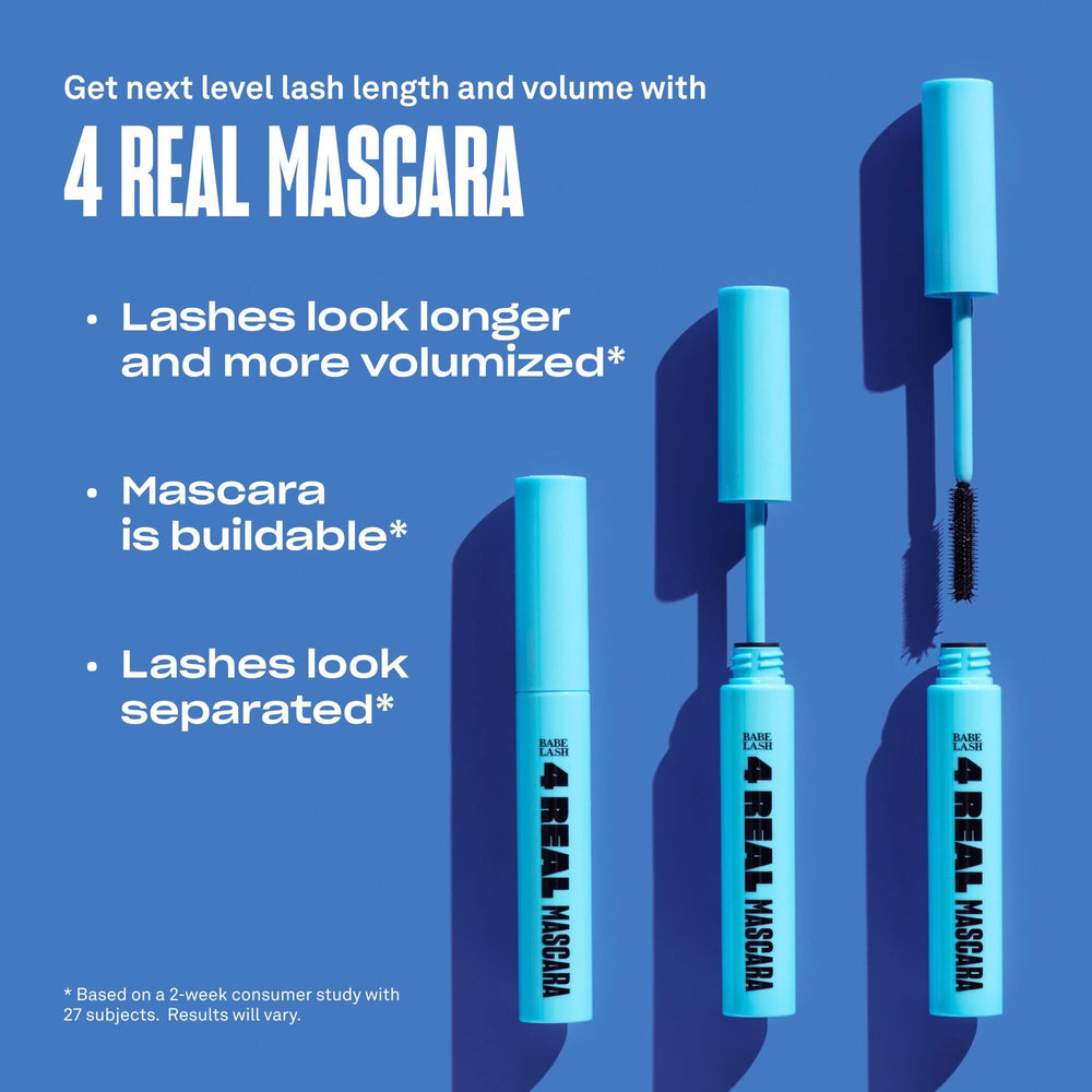 BABE ORIGINAL 4 Real Mascara lashes application closeup with defined, fluttery look.