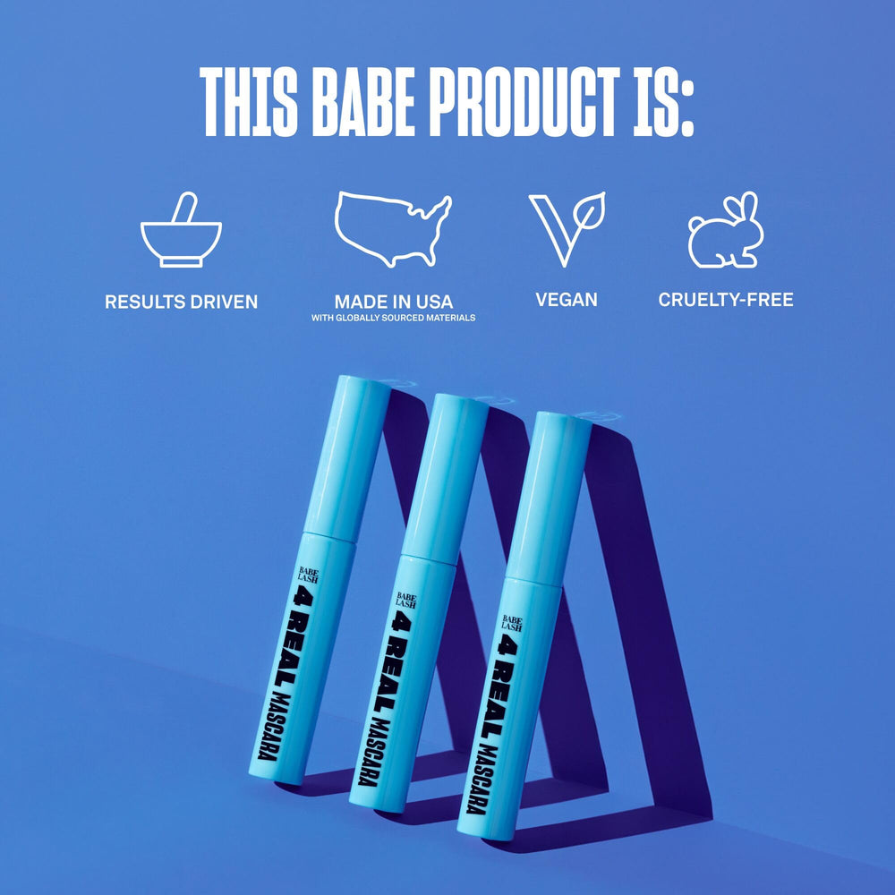 BABE ORIGINAL 4 Real Mascara vegan cruelty-free label on packaging.