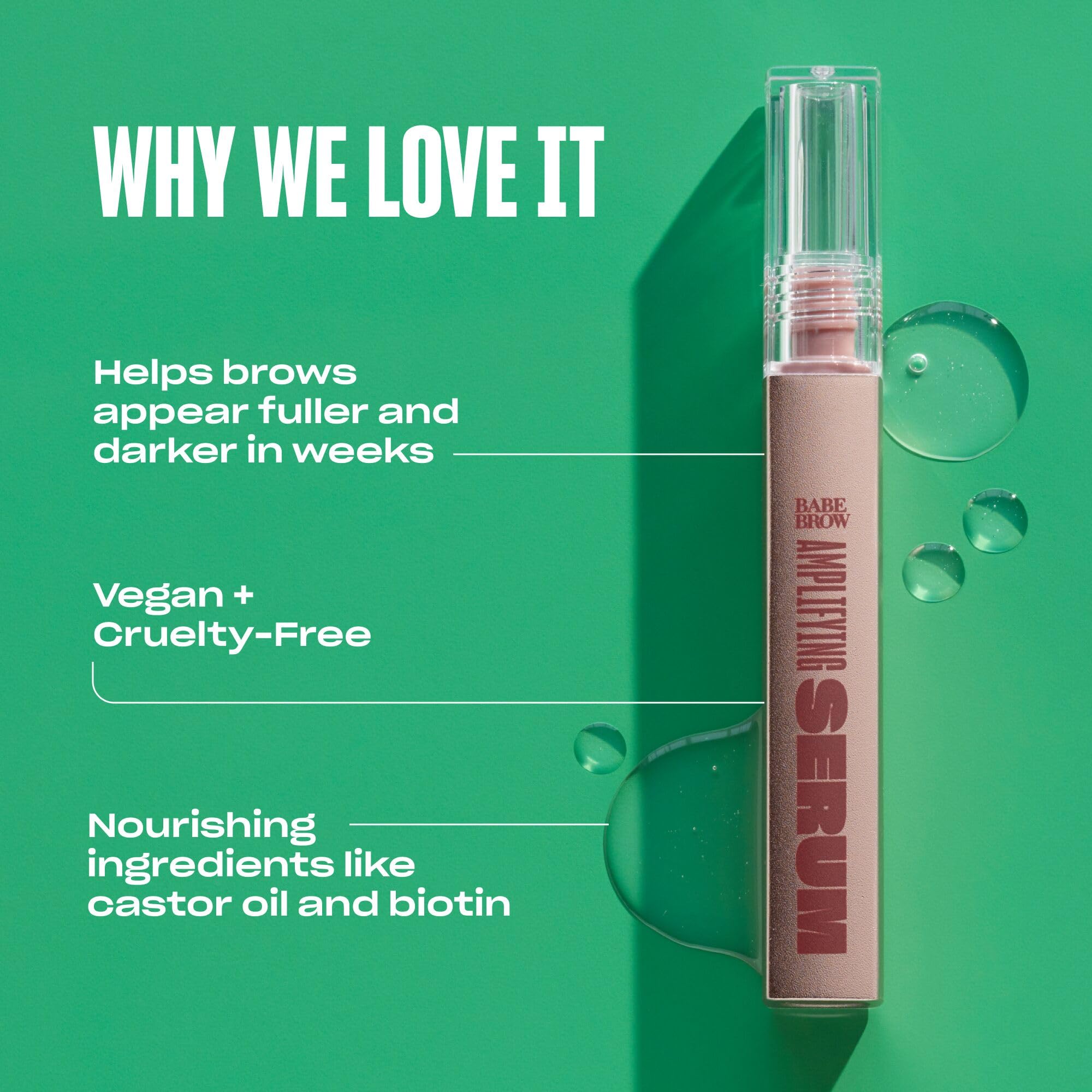 Babe Original Brow Serum application on the brow arch demonstrates gentle, natural strokes.