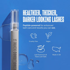 BABE ORIGINAL lash conditioner packaging front showcases vegan, cruelty-free serum with peptides and biotin.