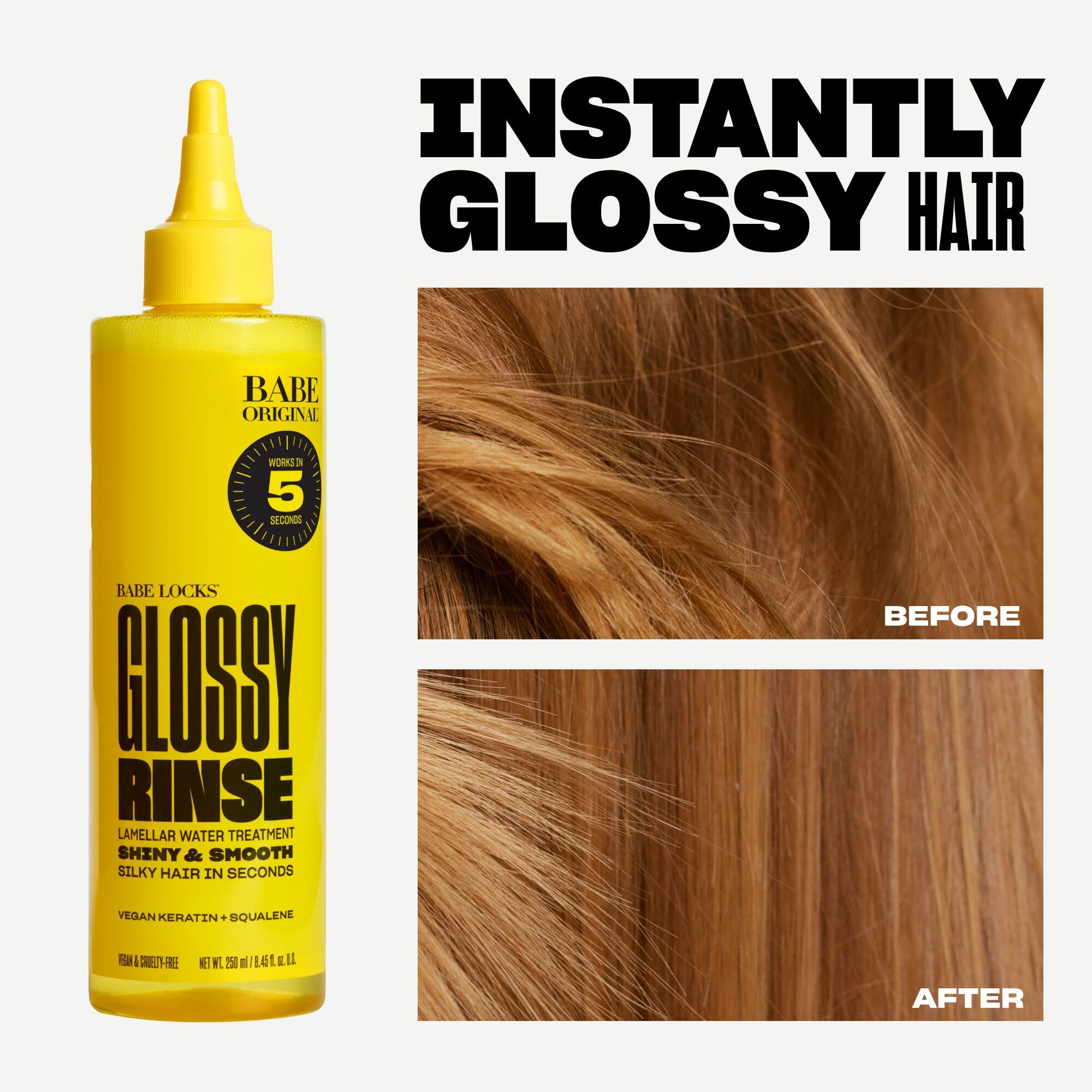Babe Original Glossy Rinse wet hair application scene highlights fast hydration