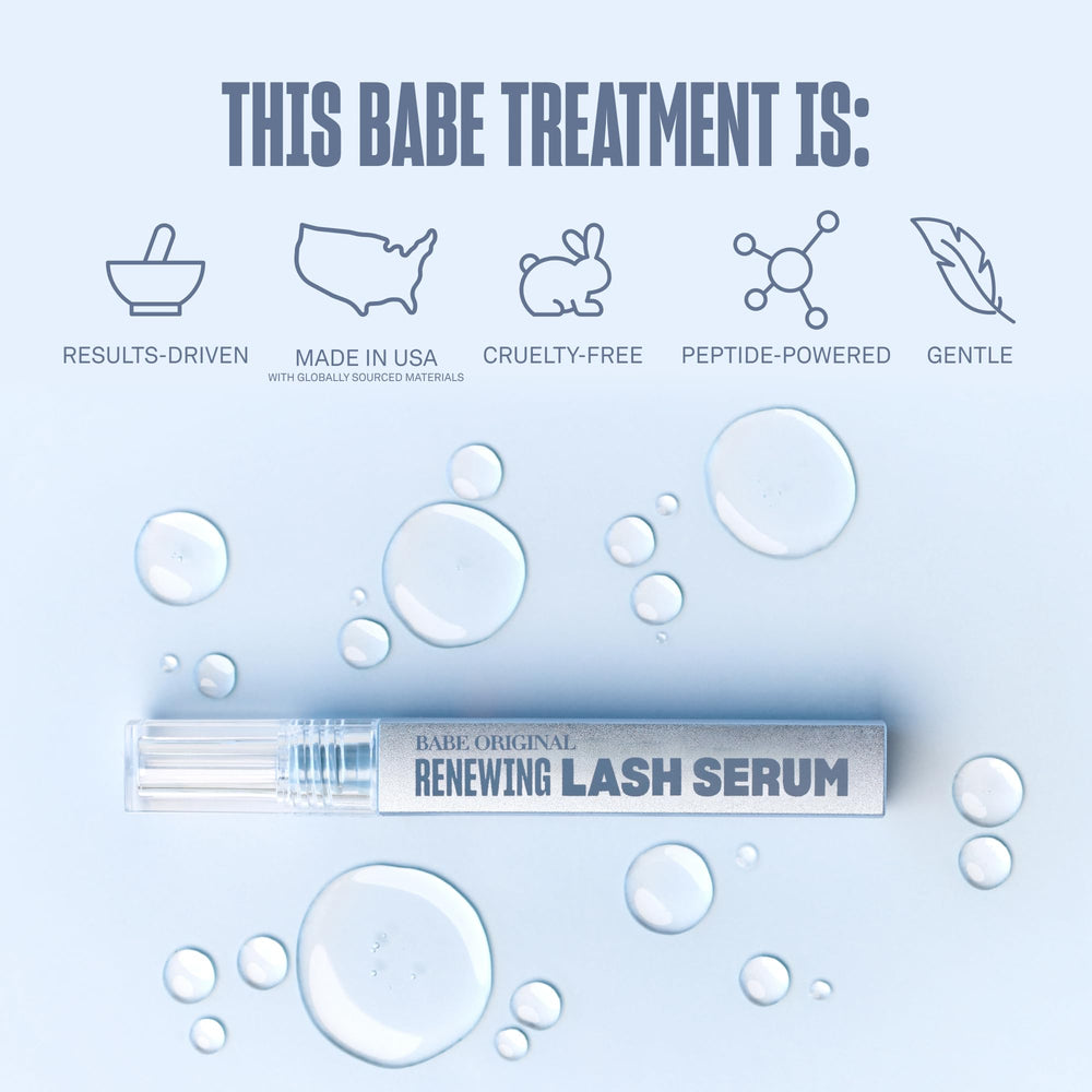 BABE ORIGINAL Renewing Lash Serum lash closeup shows fuller look