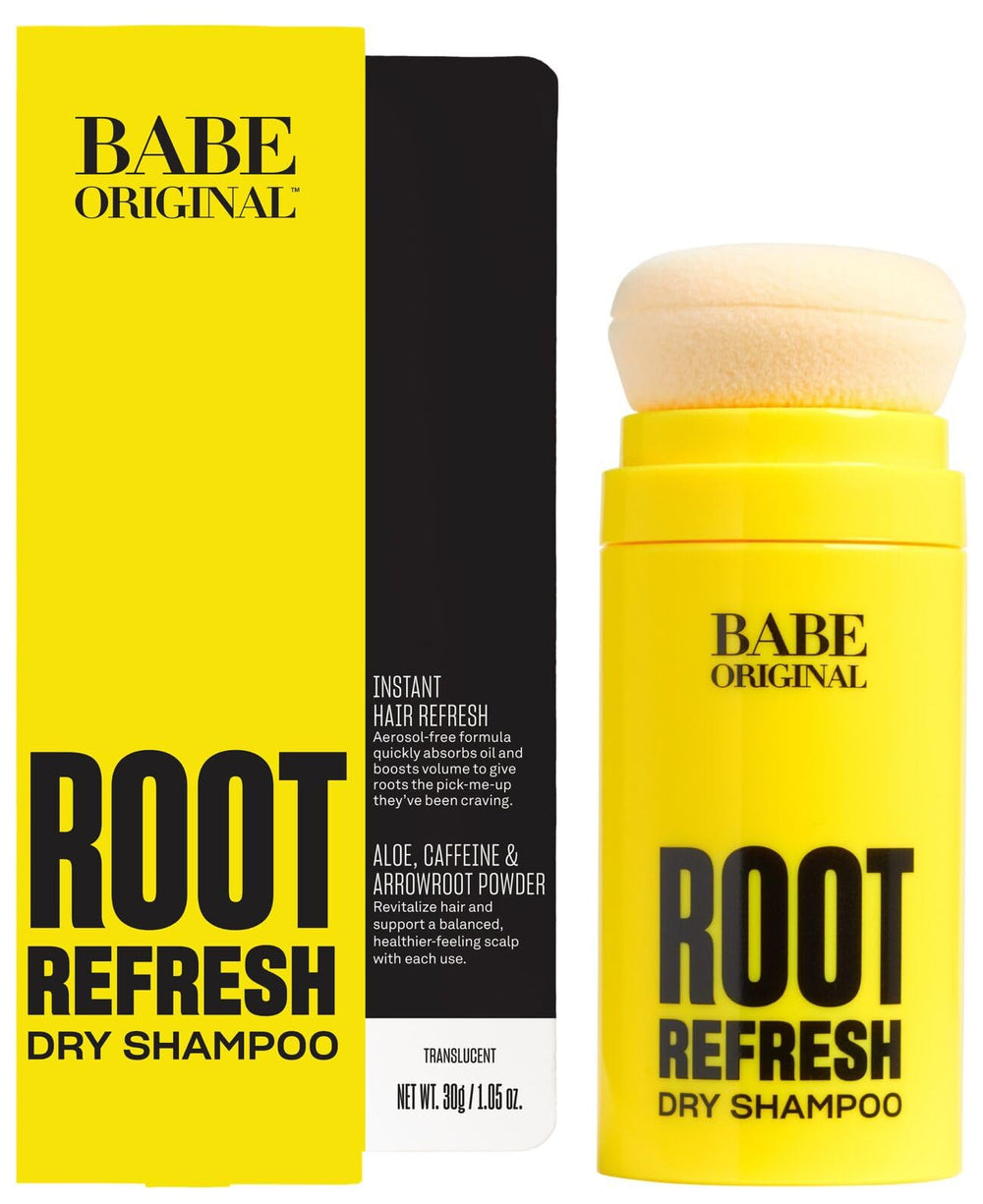 BABE ORIGINAL Root Refresh bottle illustrating oil absorption and quick refresh