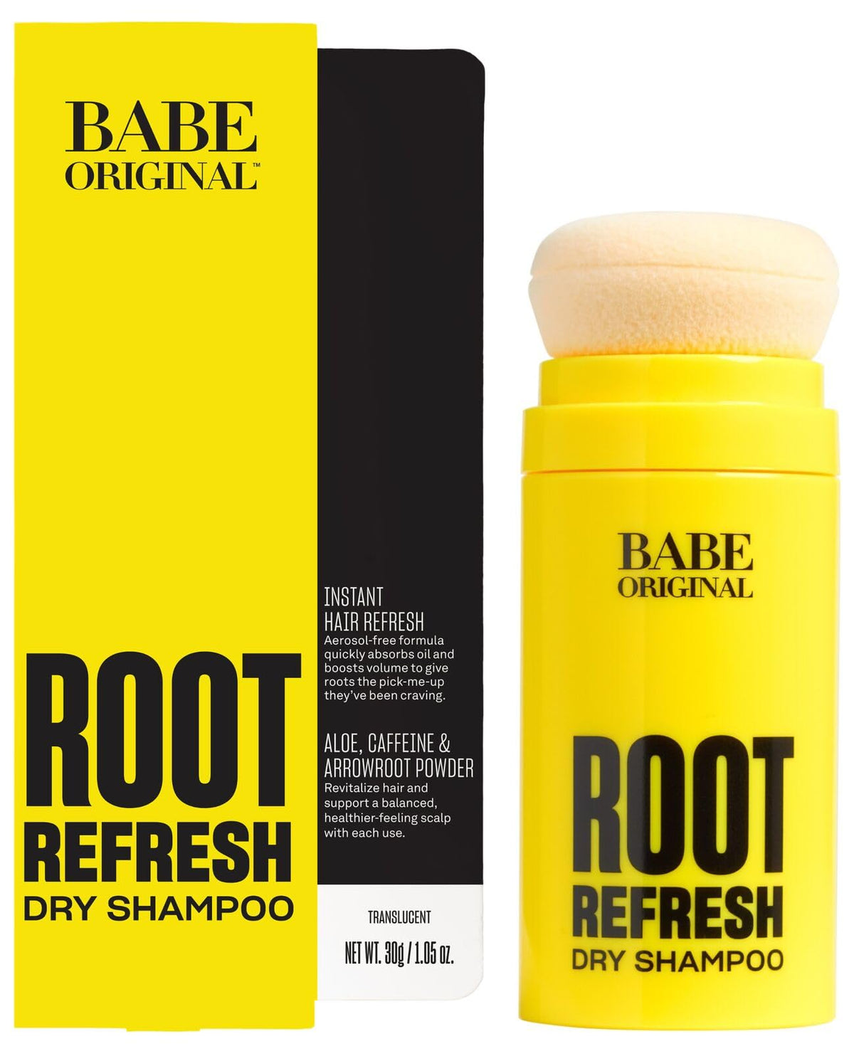 BABE ORIGINAL Root Refresh bottle illustrating oil absorption and quick refresh