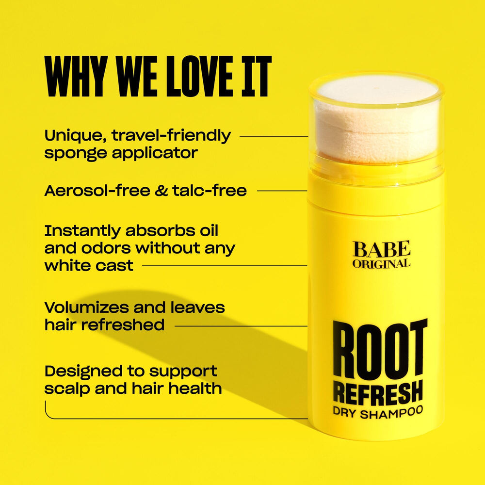 BABE ORIGINAL Root Refresh after-use hair volume shows lifted, refreshed roots