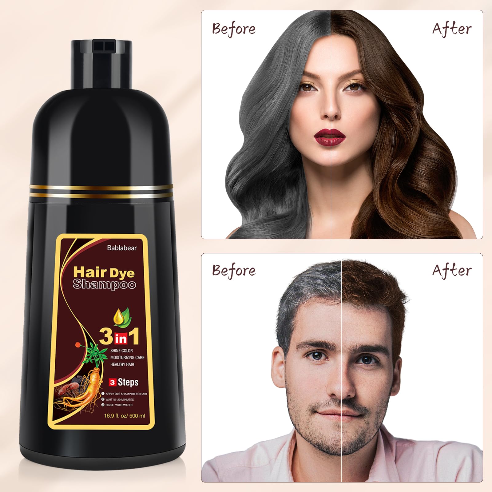 Bablabear packaging highlights argan oil olive oil and turmeric for nourishing shine