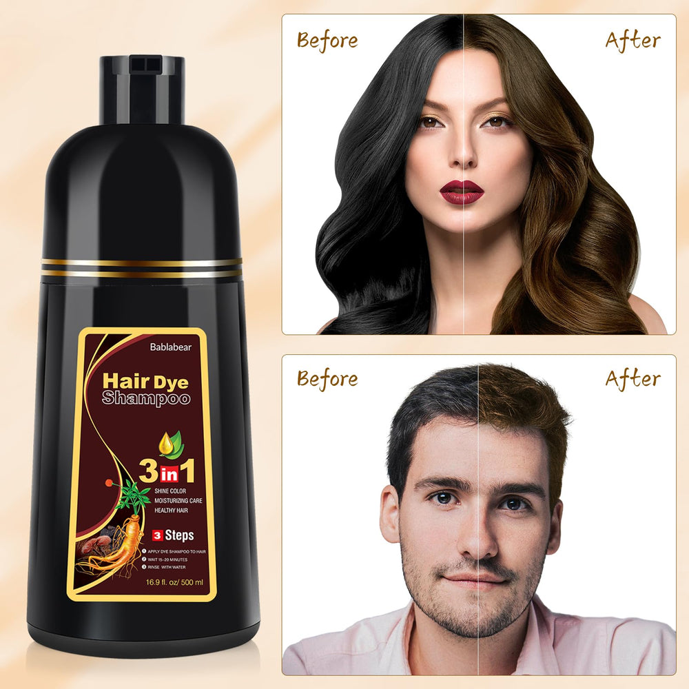 Bablabear brown hair dye shampoo application on dry hair for even color deposit.