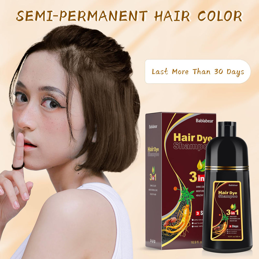 Bablabear brown hair dye shampoo after use shows natural-looking gray coverage.