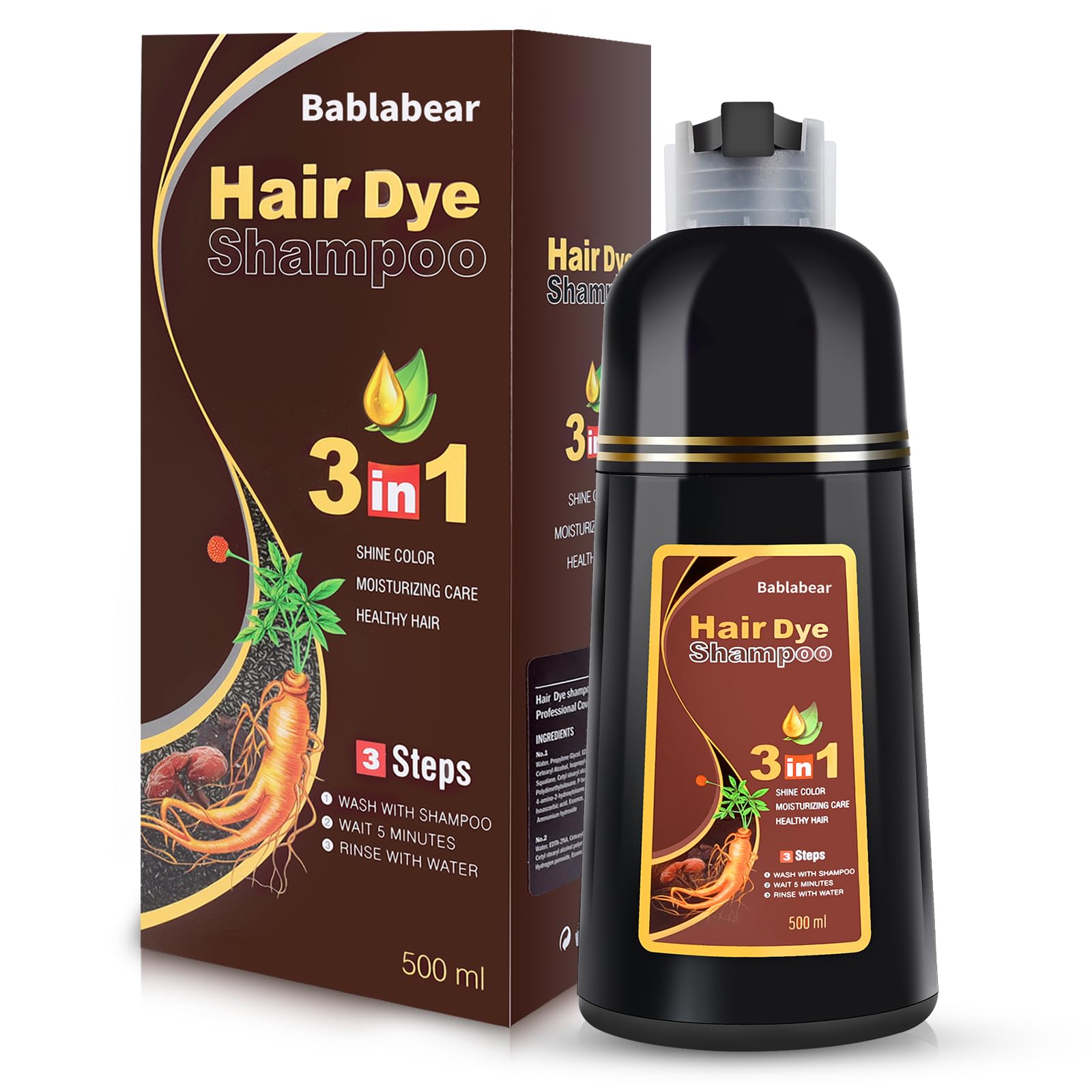 Bablabear chestnut brown color shampoo bottle highlights easy application for even color.