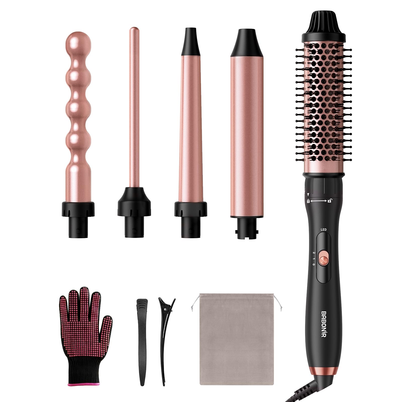 Babonir 5-in-1 curling wand set packaging, gift-ready presentation for beauty lovers.