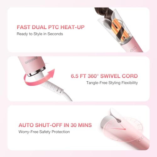 BABONIR automatic curling iron in-use beach waves example demonstrates quick effortless curls.