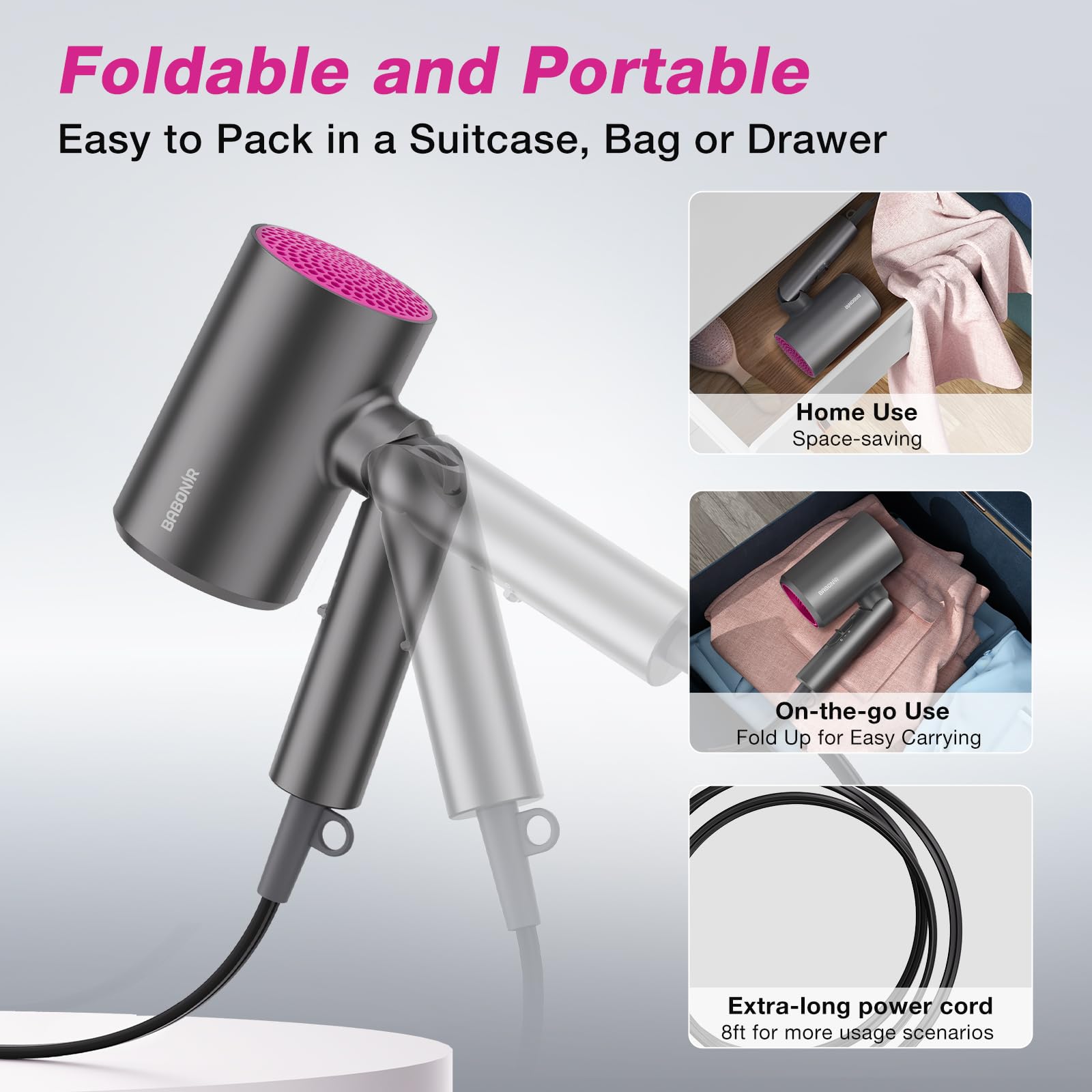 Babonir foldable compact hair dryer for travel