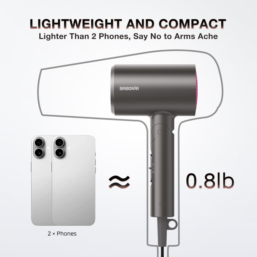 Babonir lightweight hair dryer at 1.69 pounds
