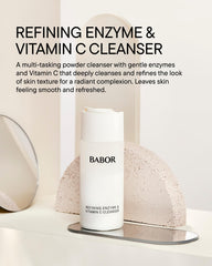 Powder-to-foam action of BABOR cleanser illustrated for gentle exfoliation