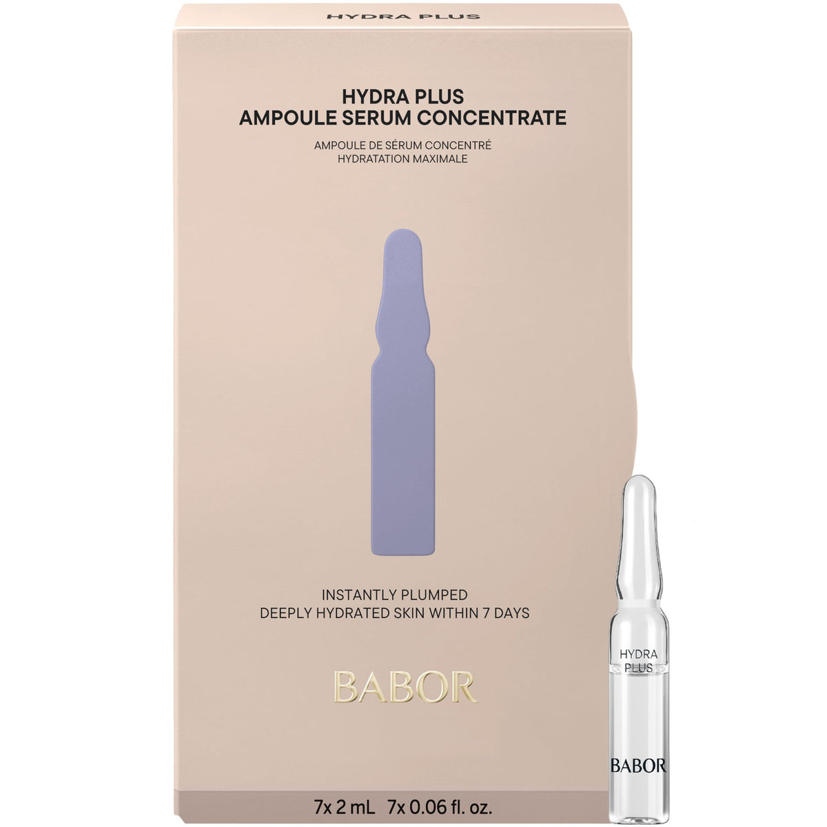BABOR Hydra Plus Ampoules bottle closeup showing hydrating formula for plump skin