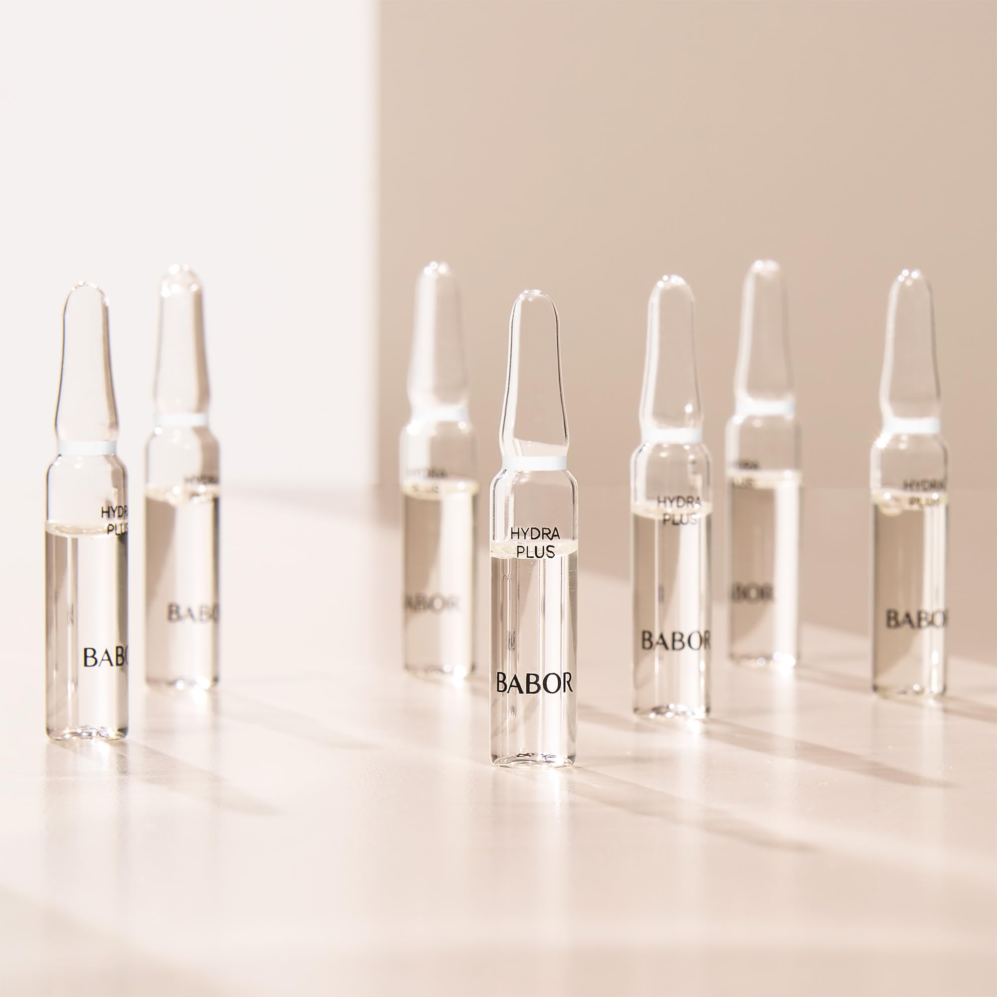 BABOR Hydra Plus Ampoules glass plate scene hints at refreshed, smooth skin