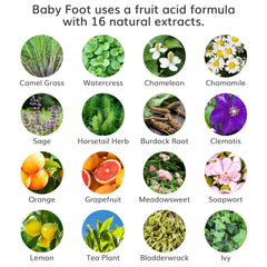 Baby Foot Original one-hour treatment indicating quick transformation to softer feet