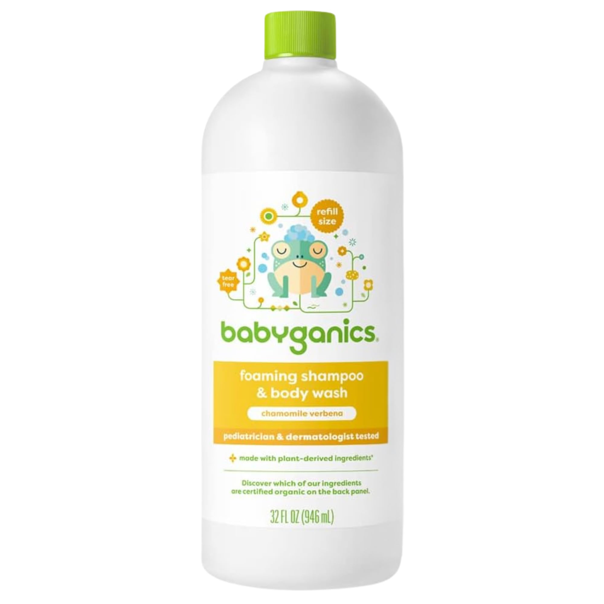 BabyGanics shampoo and body wash refill bottle with chamomile-verbena, gentle head-to-toe cleansing