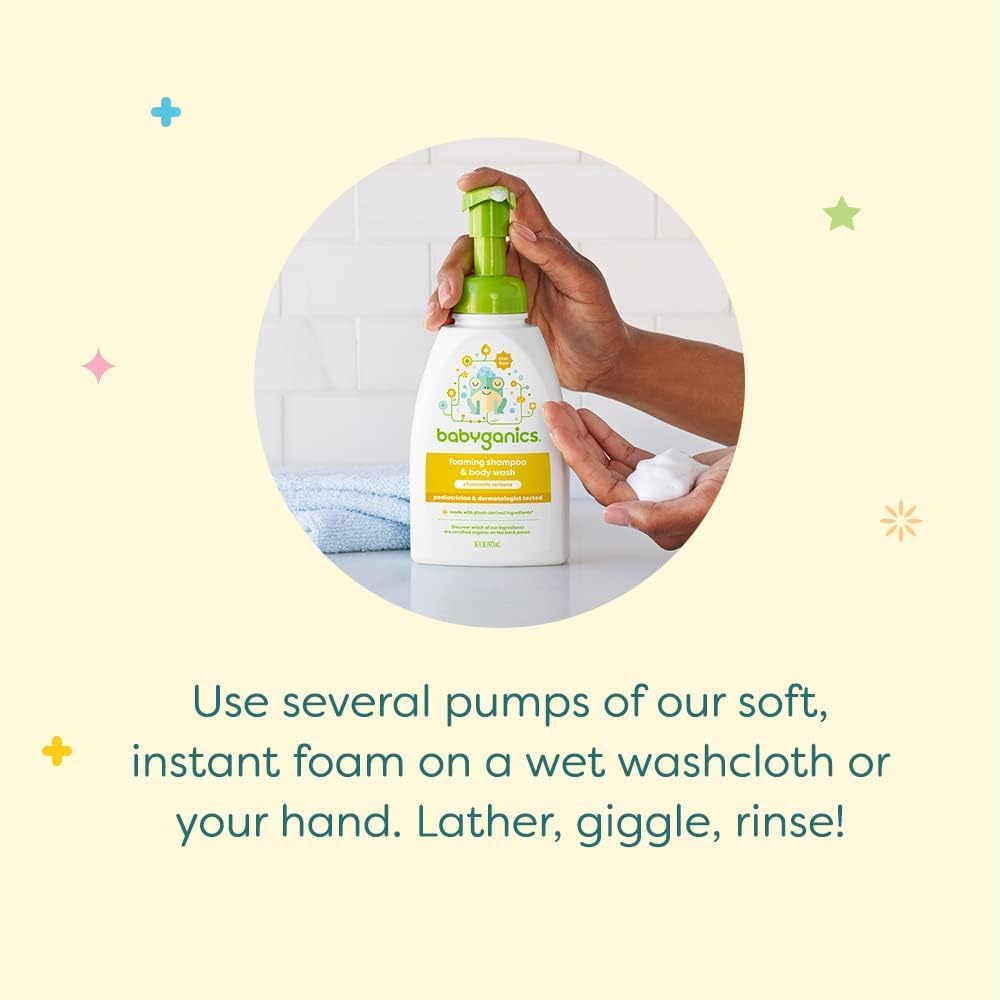 BabyGanics refill label on chamomile-verbena bottle, easy identification of 32 oz