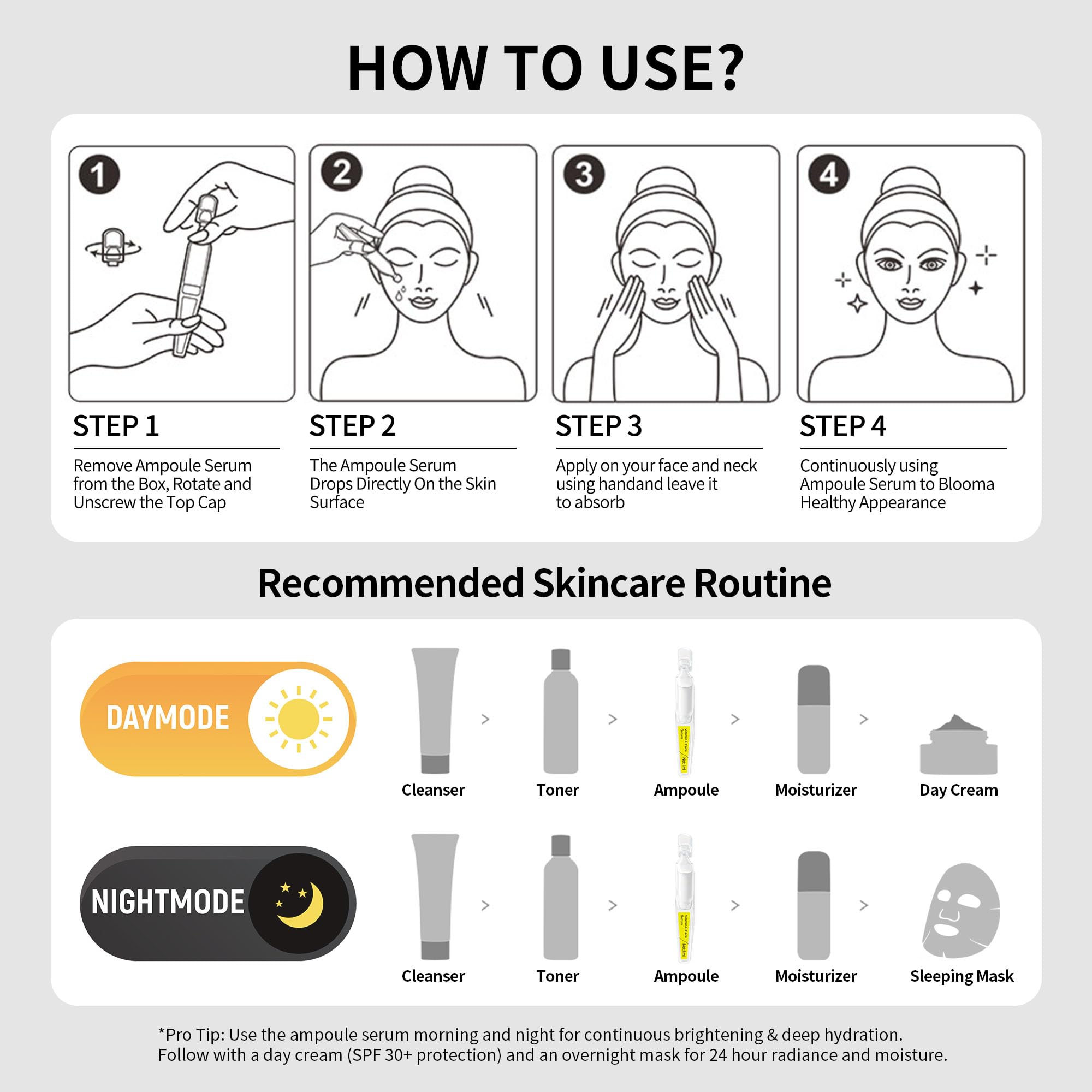 Night routine scene with antioxidant support and balanced moisture from BACHERI serum.