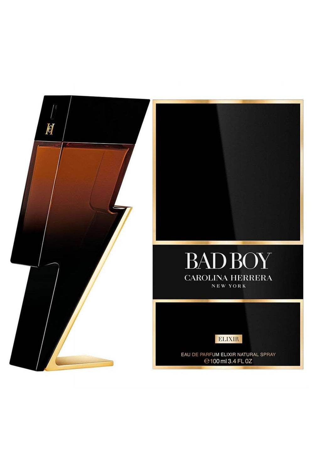 Bad Boy Elixir bottle with lightning bolt detail for bold night-out style.