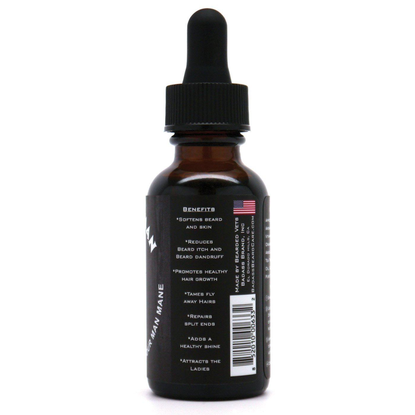 Badass Beard Care The Outlaw beard oil applies evenly to calm itchy skin.