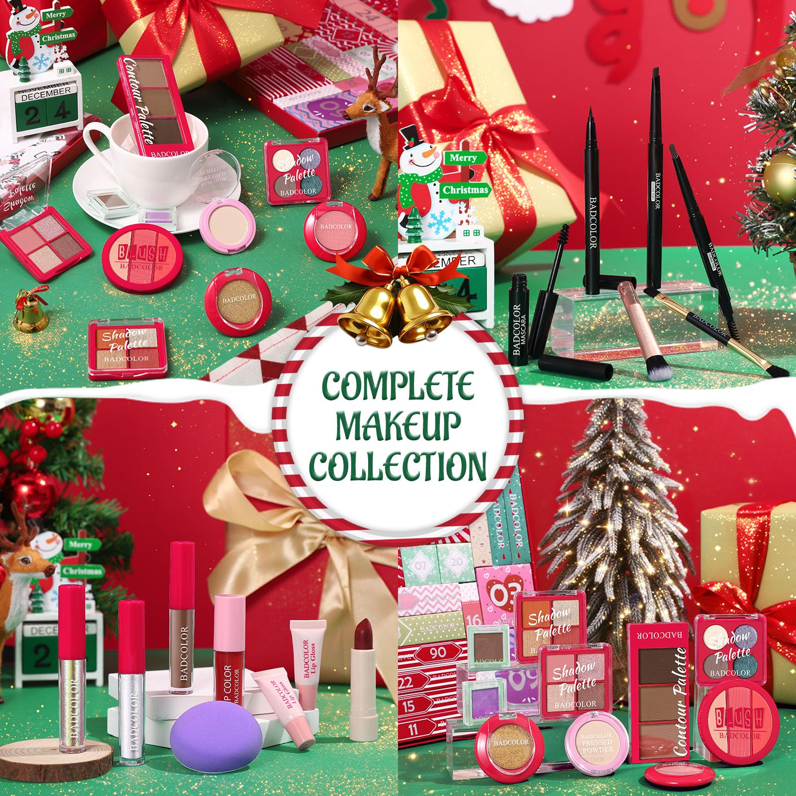 Badcolor advent calendar eyeshadow palette display and shimmering tones for looks