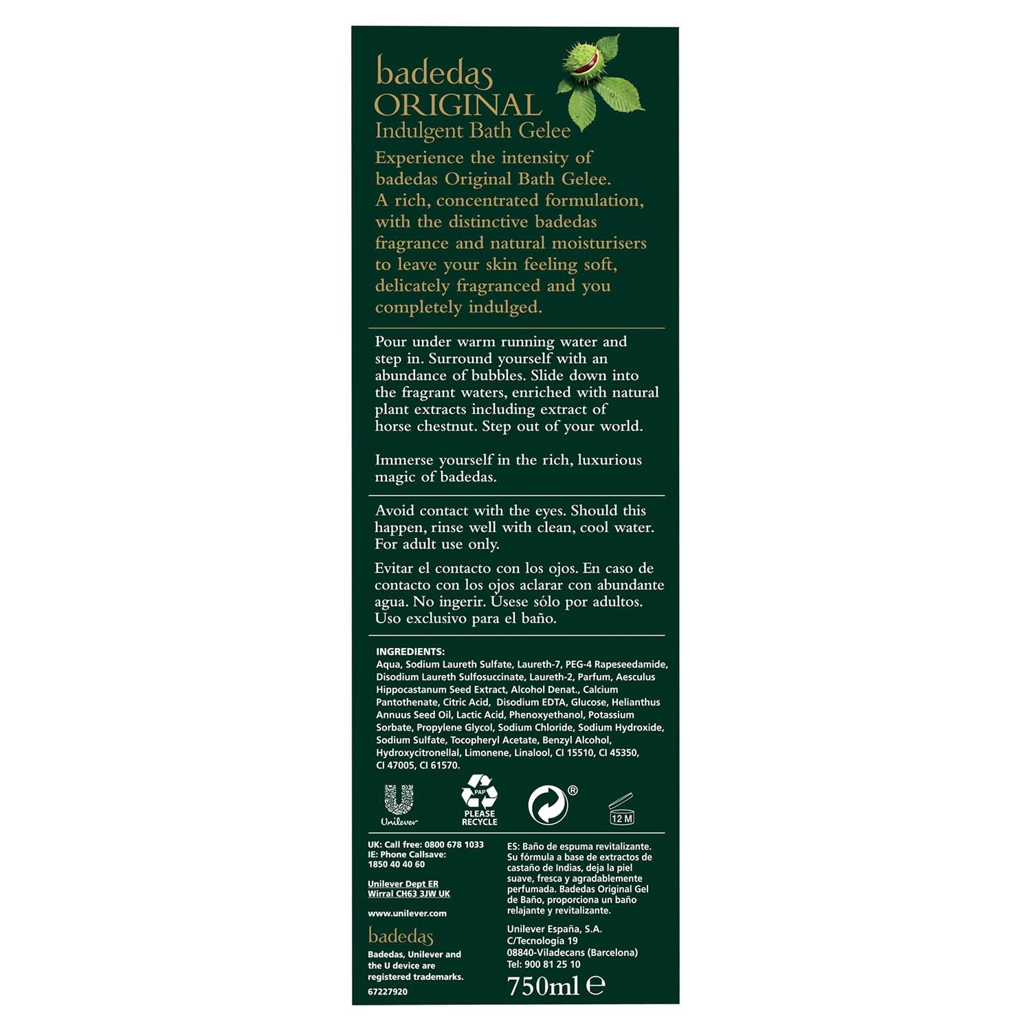Pouring Badedas Original Bath Gelle creates silky bath lather.