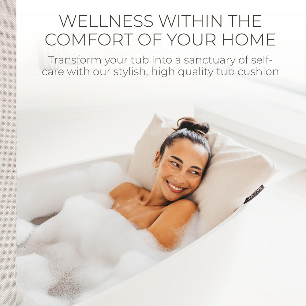 BADESOFA bath pillow back support highlighting neck relief during soaks