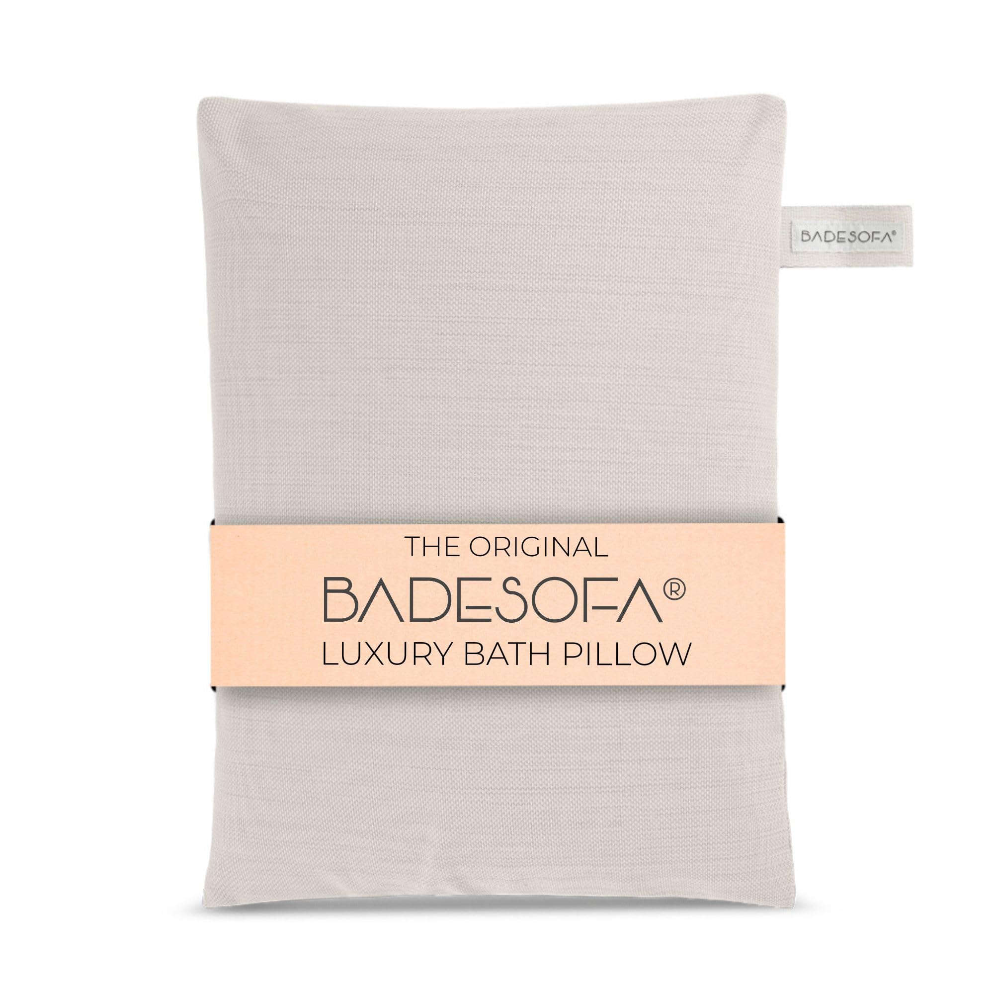 BADESOFA luxury bath pillow ivory-pearl in-use for plush neck support