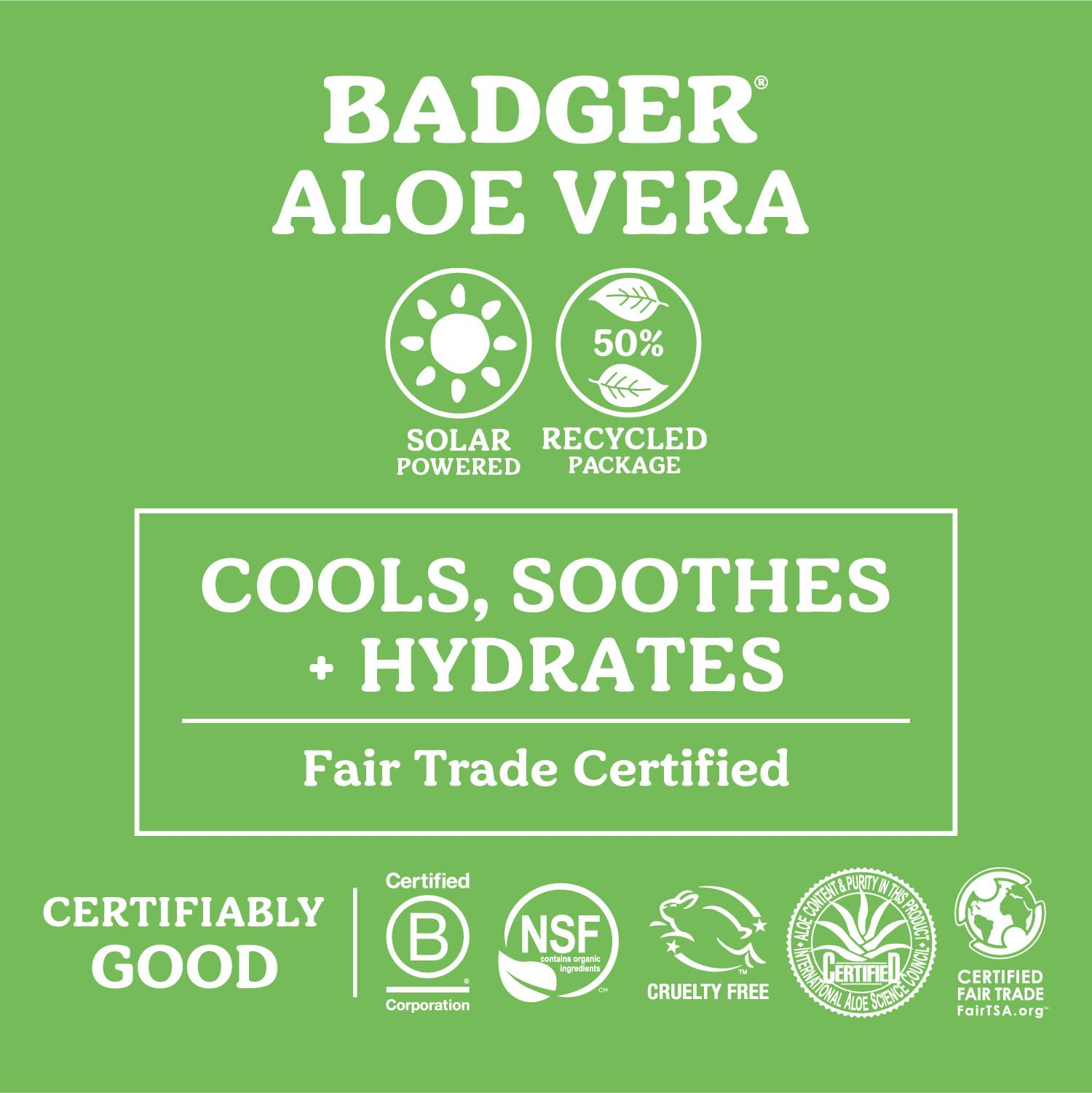 Badger Aloe Vera Gel cooling after-sun relief visible on skin.