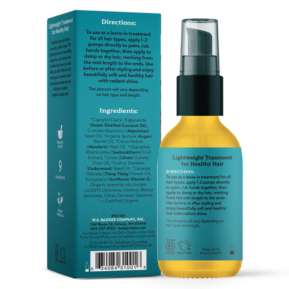Badger Argan Hair Oil travel-size bottle for on-the-go conditioning and scalp care.