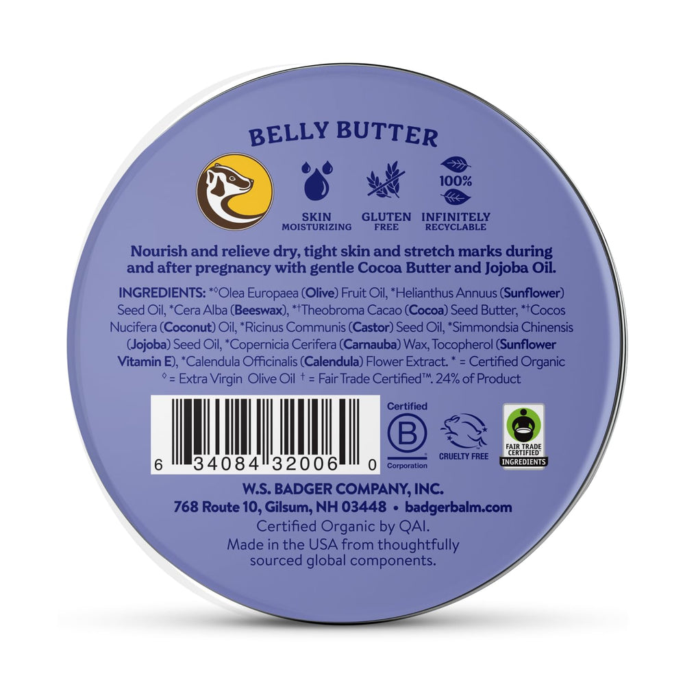 Badger Belly Butter application on belly demonstrates easy, soothing massage.