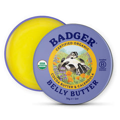Badger Belly Butter 2oz tin packaging for easy on-the-go nourishing skin.