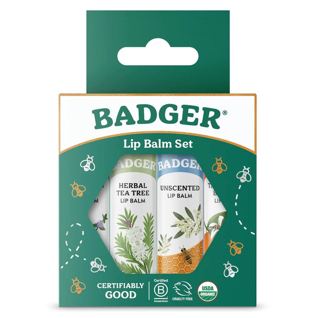 Badger Classic Lip Balm Set in green box front view for on-the-go hydration.
