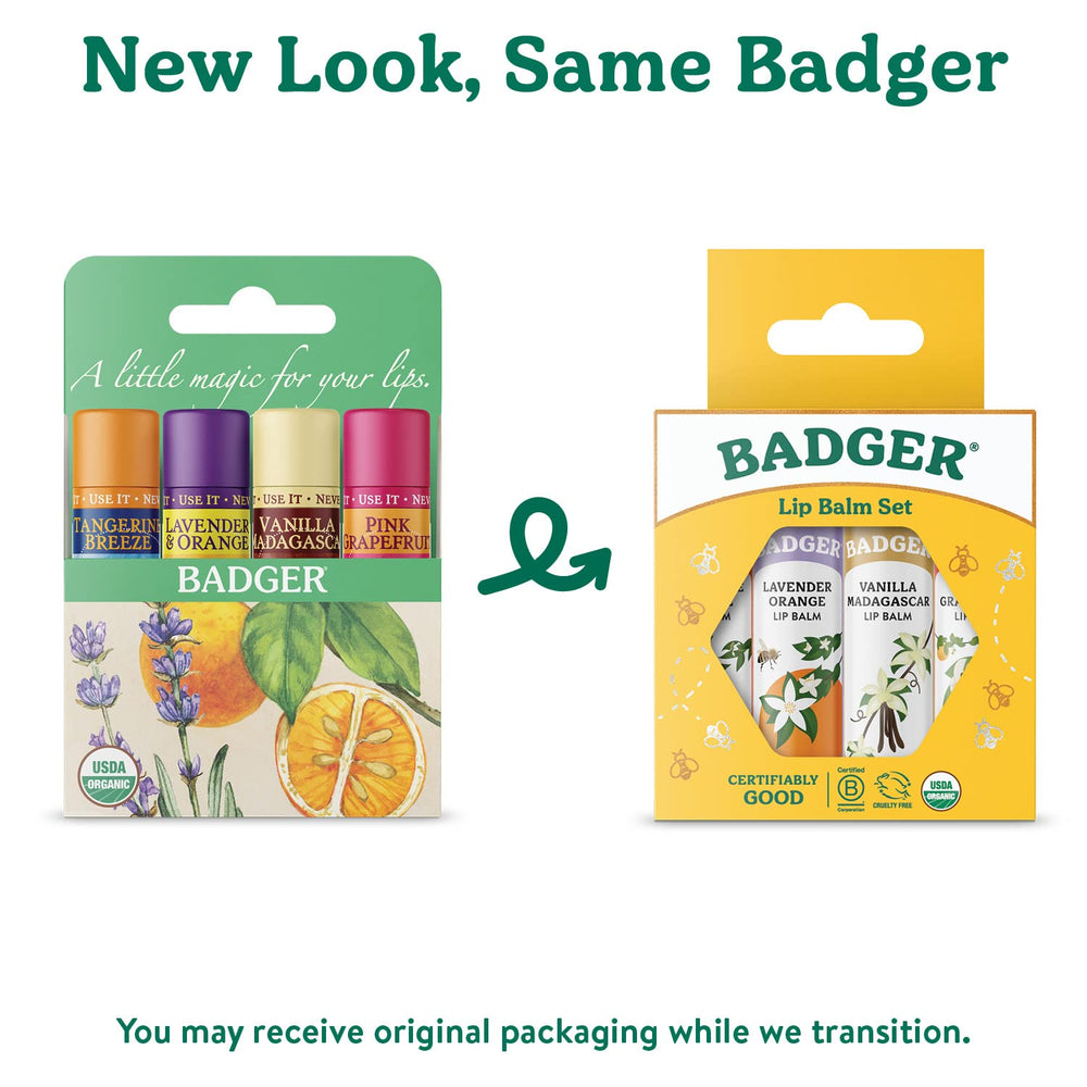 Badger Classic Lip Balm Set Pink Grapefruit tube—bright fragrance and smooth, long-lasting moisture.