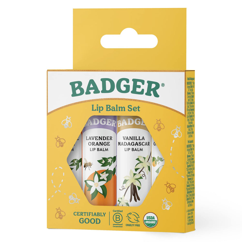 Badger Classic Lip Balm Set Vanilla Madagascar tube—creamy glide with comforting vanilla warmth.