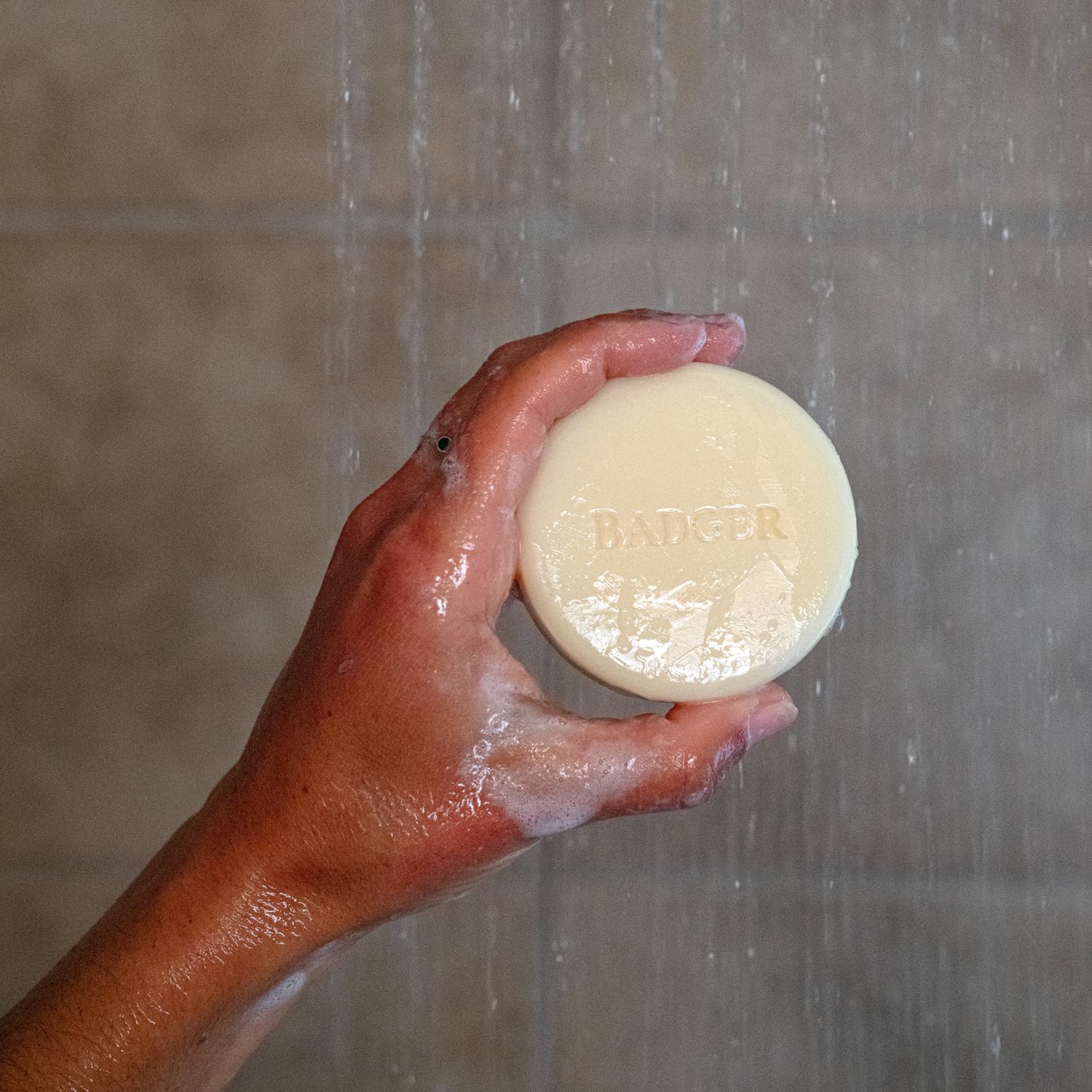 Badger cruelty-free vegan detergent-free bar demonstrates gentle cleanse