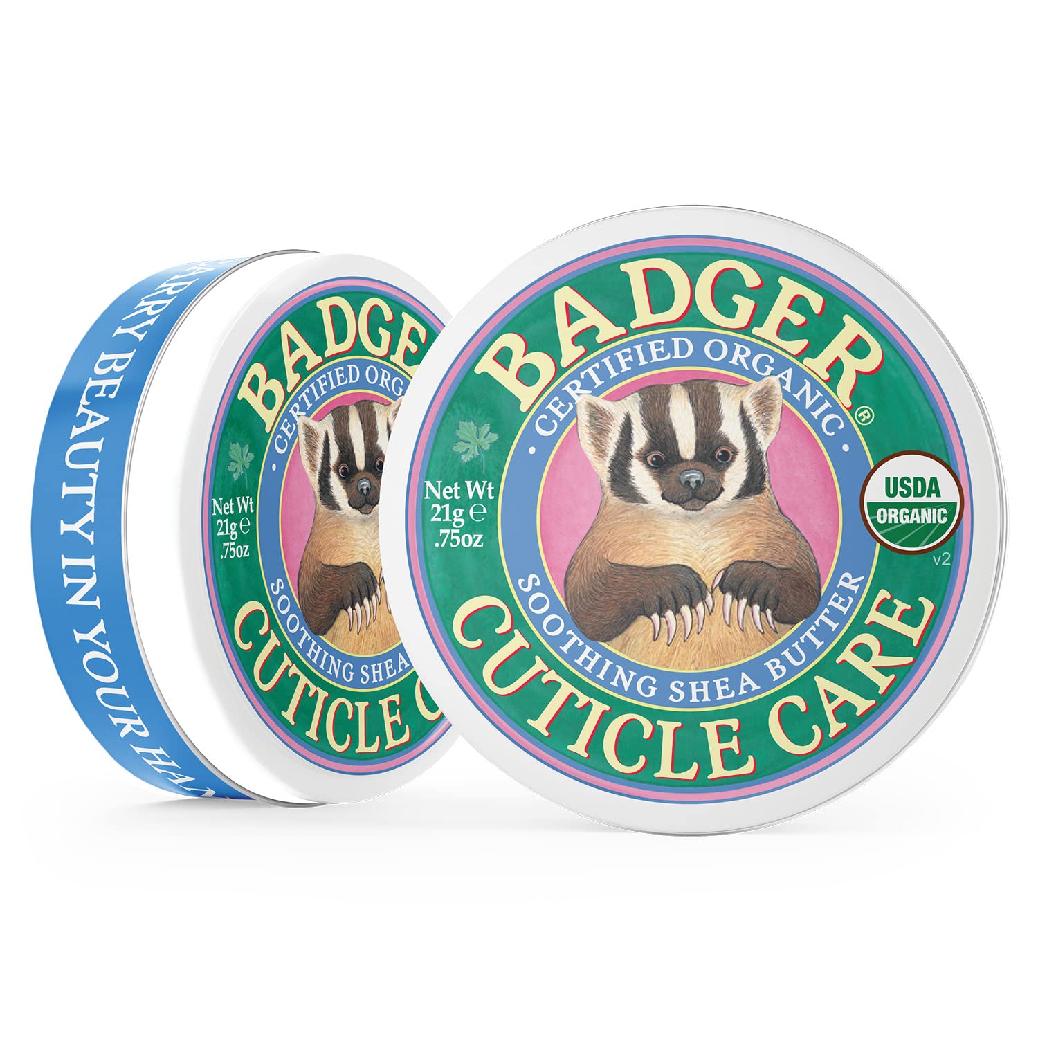 Badger Cuticle Care packaging image showcasing a recycled metal tin.