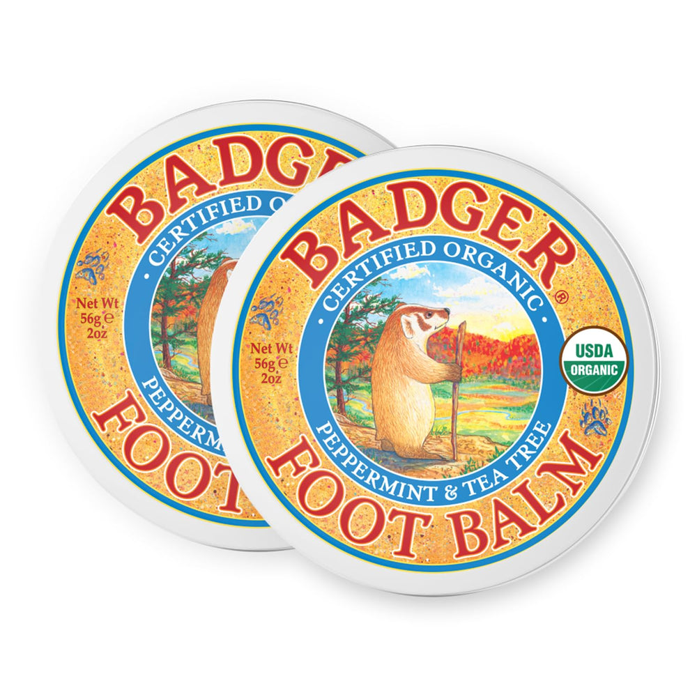 Badger Foot Balm 2oz tin pack front view highlighting travel-friendly hydration