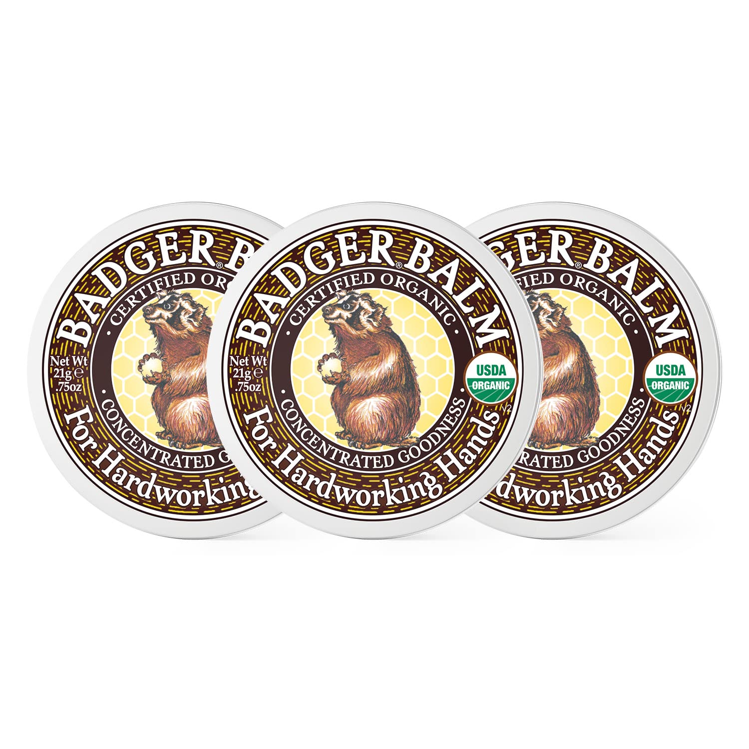 Badger Healing Balm tin front view, ideal for hard-working hands and dry skin.