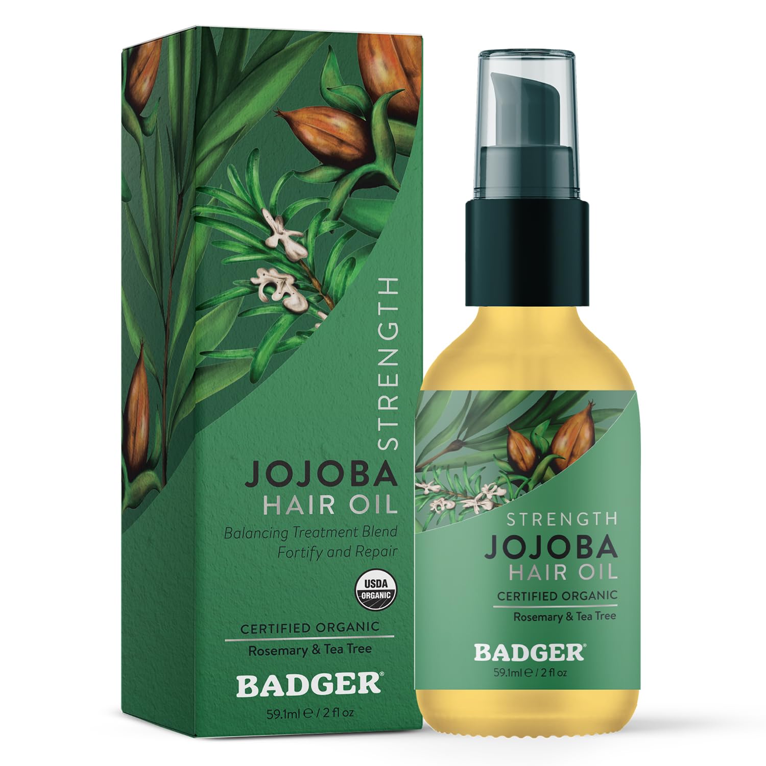 Badger Organic Jojoba Hair Oil bottle for easy scalp hydration on the go