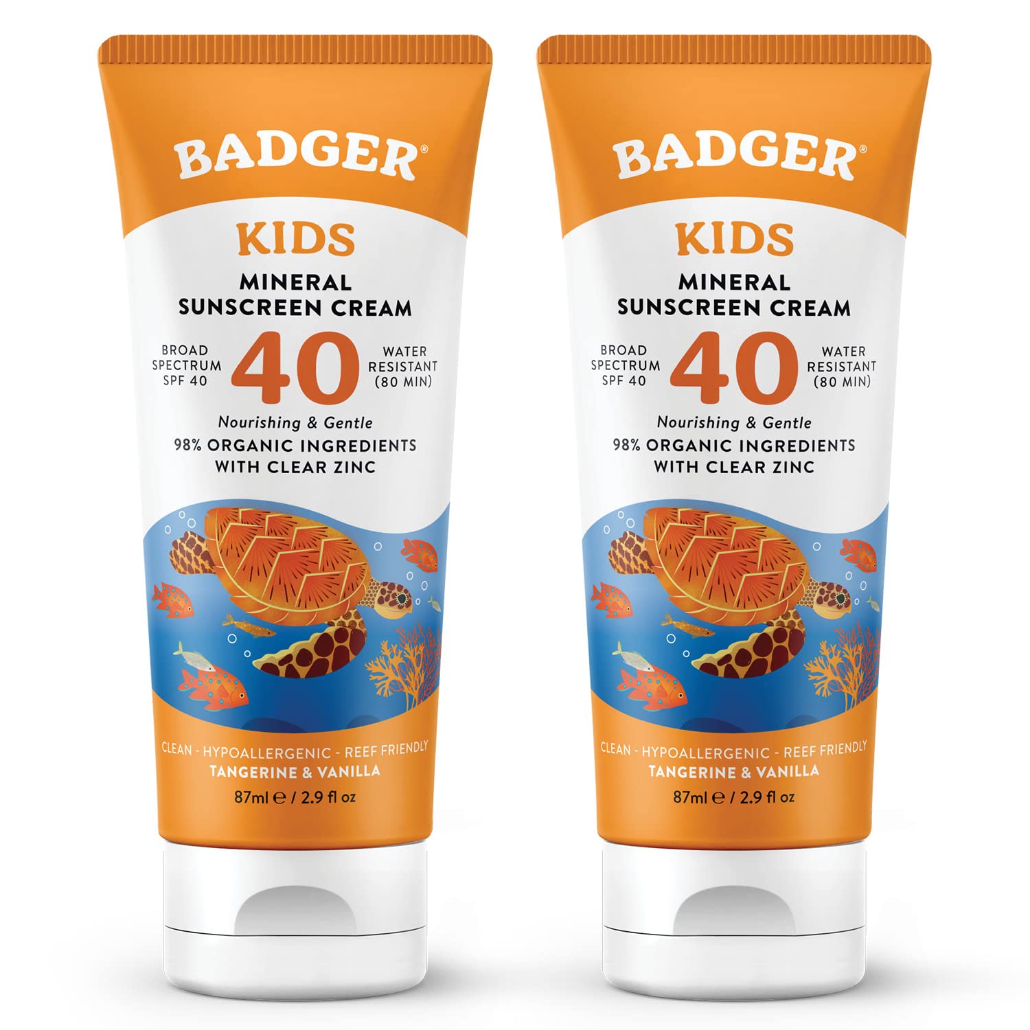 Badger Kids Mineral Sunscreen Cream SPF40 tube — convenient two-pack for family sun care.