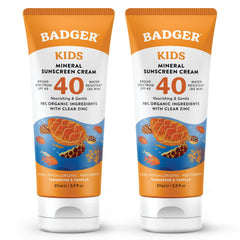 Badger Kids Mineral Sunscreen Cream SPF40 tube — convenient two-pack for family sun care.
