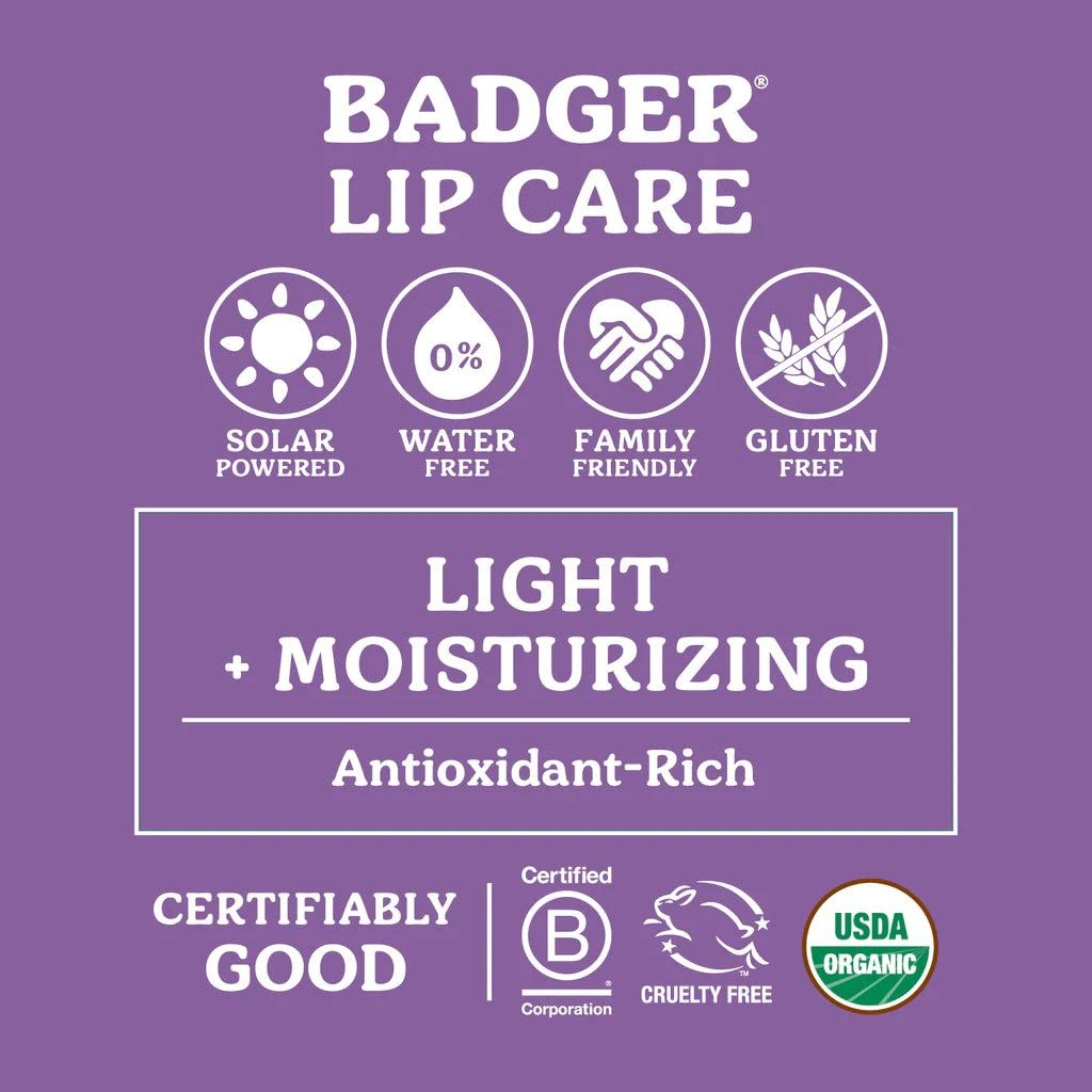Badger lip balm set silky texture application highlights lightweight glide and subtle shine.