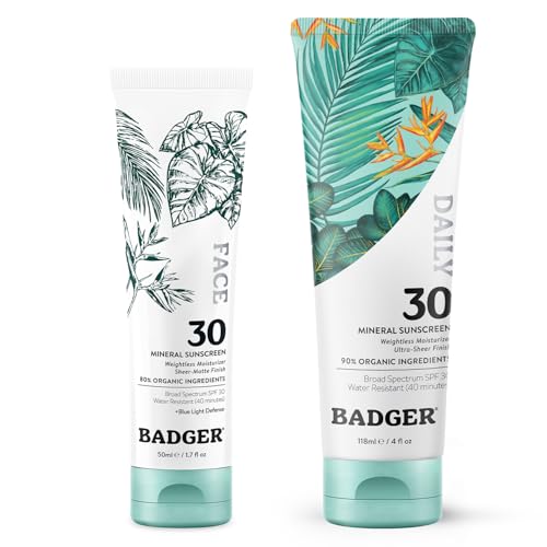 Badger Mineral Daily Face Sunscreen bottle offers lightweight SPF 30 protection for daily use.