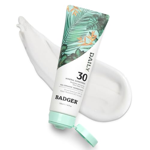 Badger Mineral Daily Sunscreen bottle showcasing unscented reef-safe SPF 30 protection